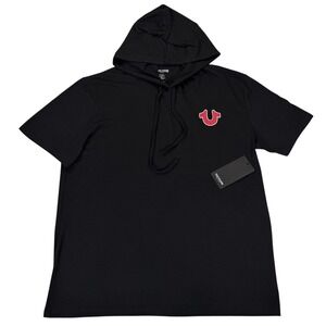 True Religion Hooded Tee Black Buddha Logo Mens M NWT